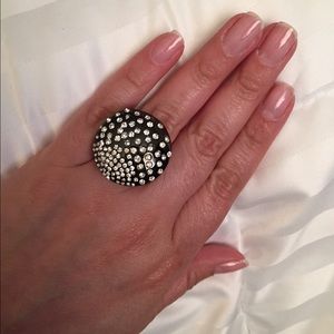 Gunmetal stainless steel & crystals ring